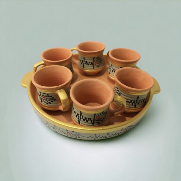 Terrapura Hand Painted Cup Tray Set of 6 Pieces